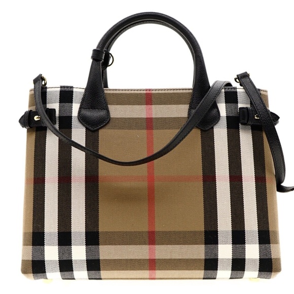 Burberry Banner Medium Tote Shoulder Bag Check Canvas New - Picture 3 of 9
